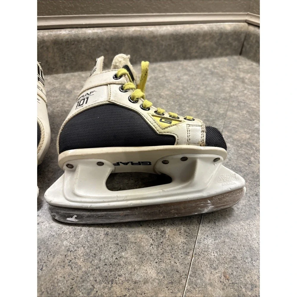 Graf 101 Elite Kids Ice Hockey Skates Sz 9 Black‎ White